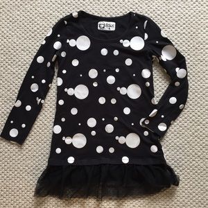 Adorable BSX black tunic with white polka dots